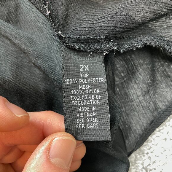 Alyx Blouse Shirt Womens 2X Black Long Sleeve Cross Lace V Neck Tank Top Lining - Picture 7 of 8